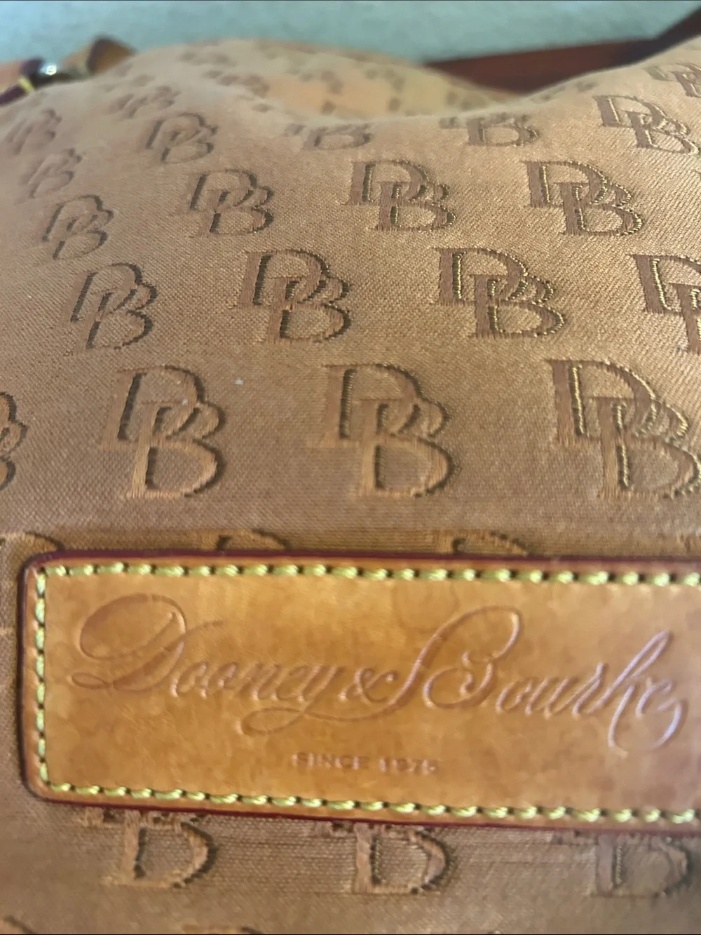 Dooney & Bourke Tan Shoulder Tote with Signature DB Pattern